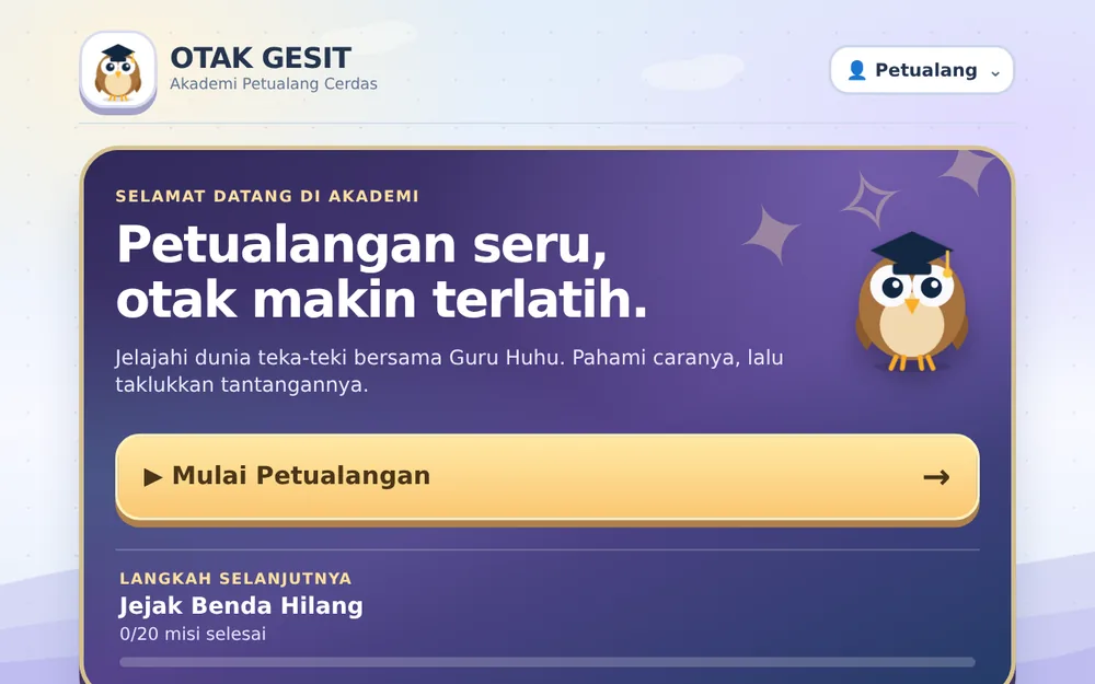 Tampilan layar awal Otak Gesit bersama Guru Huhu