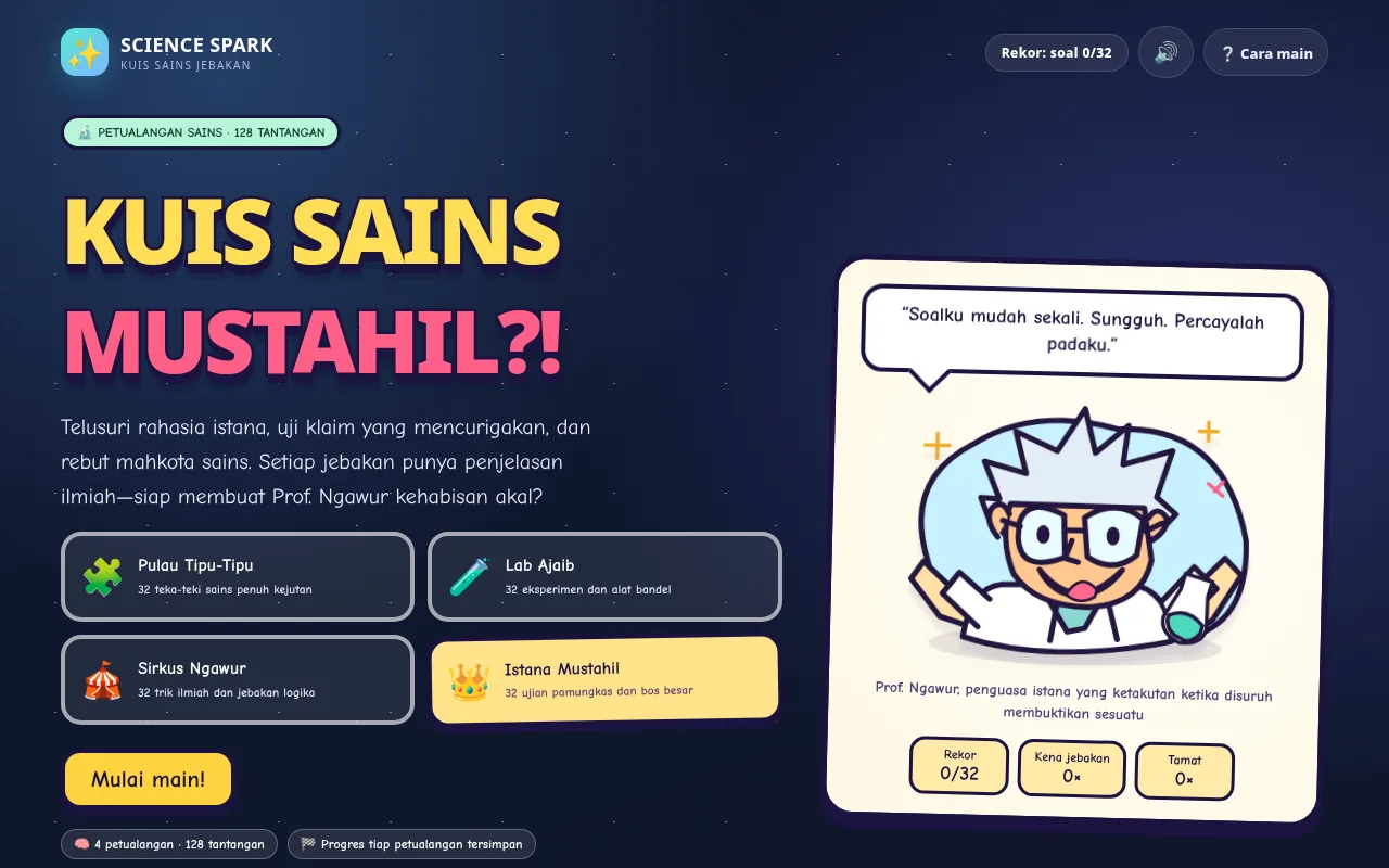 Tampilan asli Science Spark: Kuis Sains Mustahil bersama Prof. Ngawur